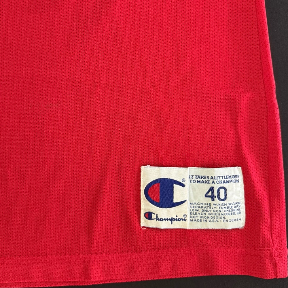 Champion Michael Jordan Chicago Bulls #23 Red Cursive Throwback Jersey Gold Logo - Picture 7 of 9